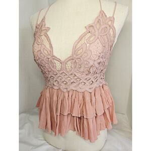 Free People Adella Cami Tank Top Womens M Mauve Lace Boho Tiered Flowy Romantic